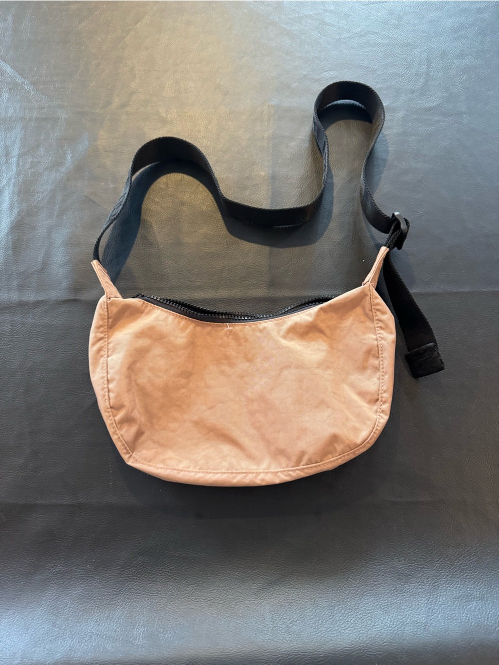 BAGGU Tan Crescent Crossbody Bag Adjustable Strap Nylon Shoulder Bag